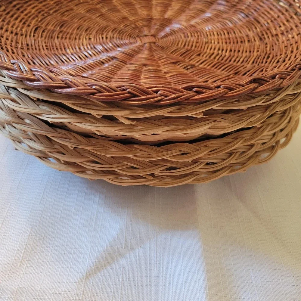 6‎ Wicker Rattan Paper Plate Holders Camping BBQ Cookout Party Boho Wall Decor